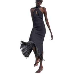 J.Crew Collection $348 Halter Neck Fringe Hem Party Dress Black, Size 8, New